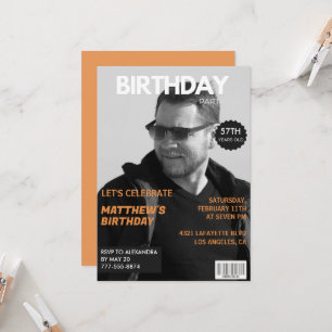 Invitación Revista Editorial en blanco y negro Cumpleaños 57