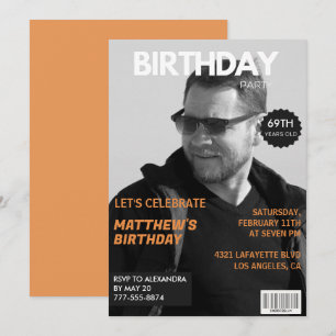 Invitación Revista Editorial en blanco y negro Cumpleaños 69