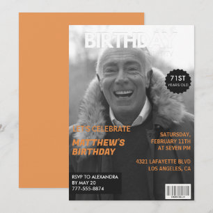Invitación Revista Editorial en blanco y negro cumpleaños 71