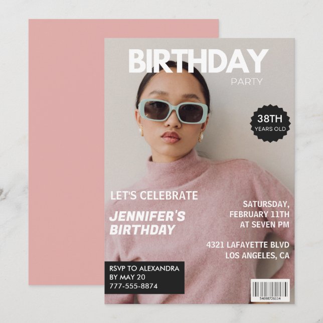 Invitación Revista Elegant Luxury Photo 38th cumpleaños (Anverso / Reverso)