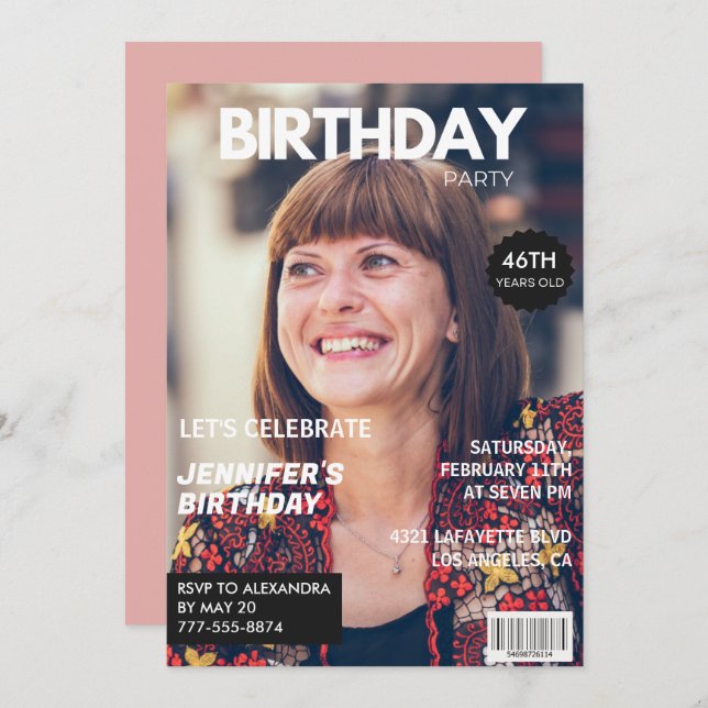 Invitación Revista Elegant Luxury Photo 46th cumpleaños (Anverso / Reverso)