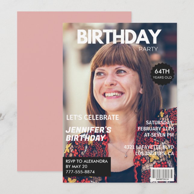 Invitación Revista Elegant Luxury Photo 64th cumpleaños (Anverso / Reverso)