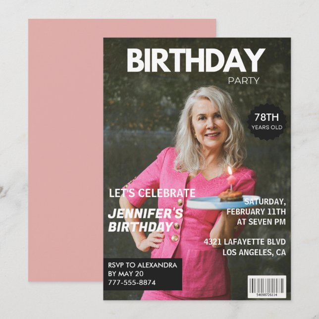 Invitación Revista Elegant Luxury Photo 78th cumpleaños (Anverso / Reverso)