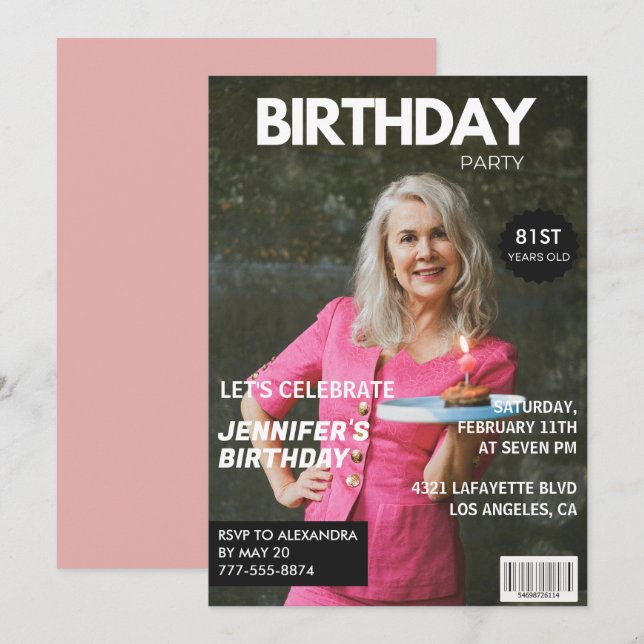 Invitación Revista Elegant Luxury Photo 81st cumpleaños (Anverso / Reverso)