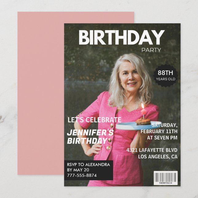 Invitación Revista Elegant Luxury Photo 88th cumpleaños (Anverso / Reverso)
