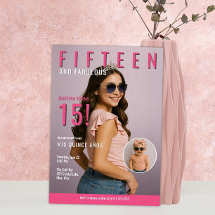 Invitación Revista estilo Quinceañera Rosa Mis Quince Años