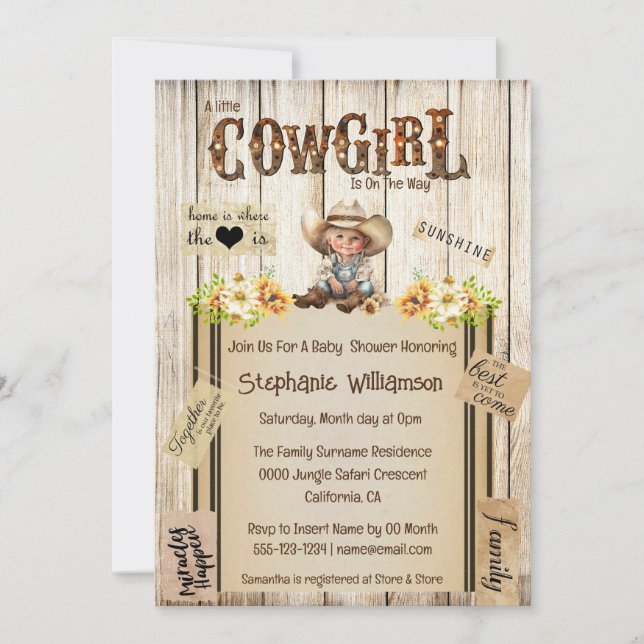 Invitación revista floral de escritura rústica cowgirl occide (Anverso)