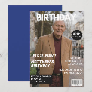 Invitación Revista Hombres Azul marino Foto 89 cumpleaños 