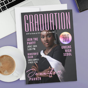 Invitación Revista Moderna Rosa Graduación Escuela Licenciatu