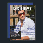 Invitación Revista Navy blue Photo Funny 41st cumpleaños<br><div class="desc">Invitación de 41º cumpleaños de la revista Navy blue Photo</div>
