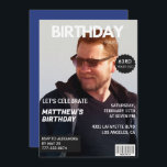 Invitación Revista Navy blue Photo Funny cumpleaños número 63<br><div class="desc">Invitación de cumpleaños número 63 de la revista Navy blue Photo</div>