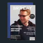 Invitación Revista Navy blue Photo Funny cumpleaños número 63<br><div class="desc">Invitación de cumpleaños número 63 de la revista Navy blue Photo</div>