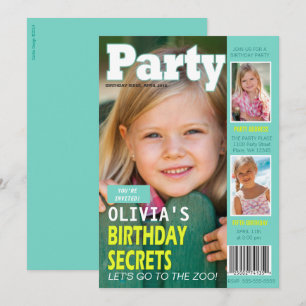 Invitación Revista Portada Cumpleaños Niña 3 Fotos Fiesta