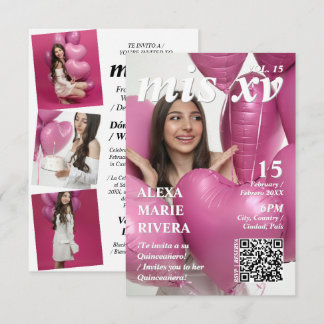 Invitación Revista Quinceanera Código QR de Foto Moderna Eleg