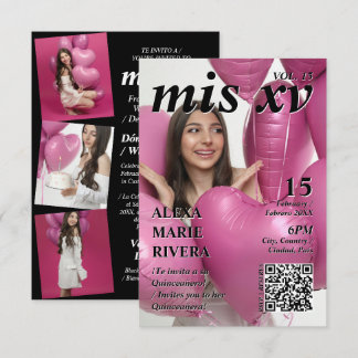 Invitación Revista Quinceañera Código QR de Foto Moderna Eleg