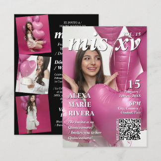 Invitación Revista Quinceañera Código QR de Foto Moderna Eleg