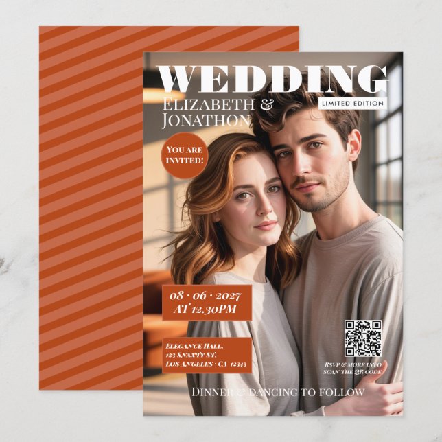 Invitación Revista Terracotta & Rust Foto de Boda (Anverso / Reverso)