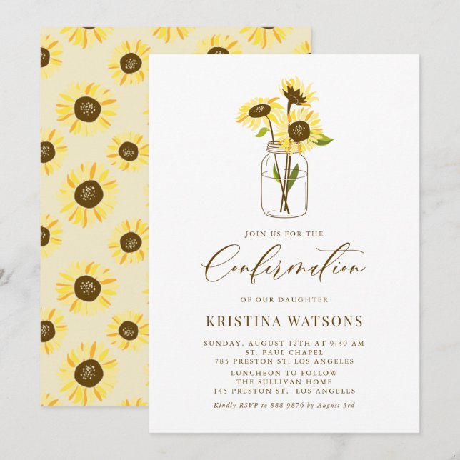 Invitación Revolución de los girasoles amarillos en Mason Jar (Anverso / Reverso)