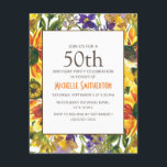 Invitación Revueltas amarillas Fiesta de cumpleaños número 50<br><div class="desc">Hermosas flores de color morado y amarillo color de agua estilo boho y girasoles color agua botánica 50 cumpleaños invitación para las mujeres. Póngase en contacto con nosotros para obtener ayuda sobre la personalización o para solicitar productos coincidentes.</div>