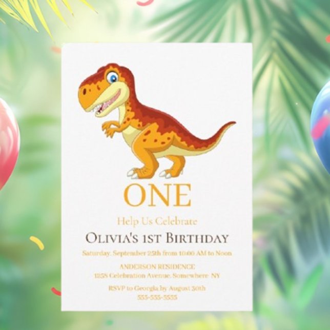 Invitación Rex de Dinosaurio Oro (Join the GOLD DINOSAUR PARTY for a fun-filled celebration)