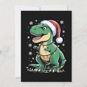 Invitación Rex de Navidad Dinosaurio Gorro de Santa Luces Nie