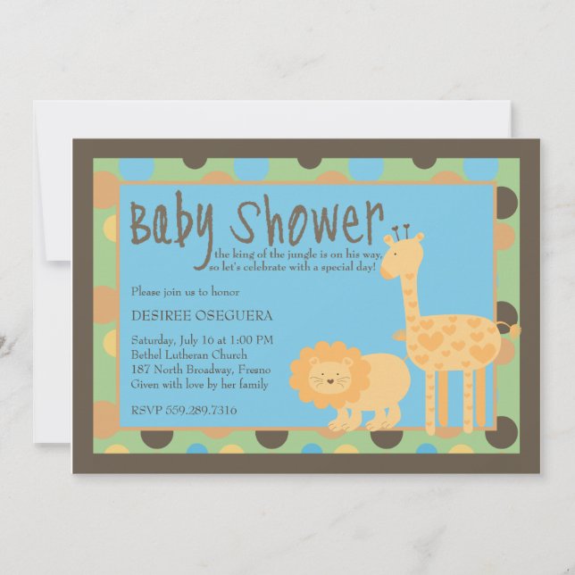 Invitación Rey agradable Baby Shower de la selva (Anverso)