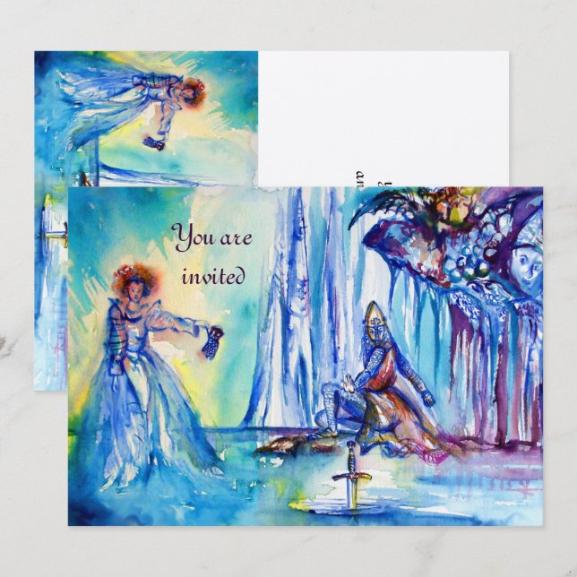 INVITACIÓN REY ARTHUR, DAMA DEL LAGO Y EXCALIBUR (Anverso / Reverso)