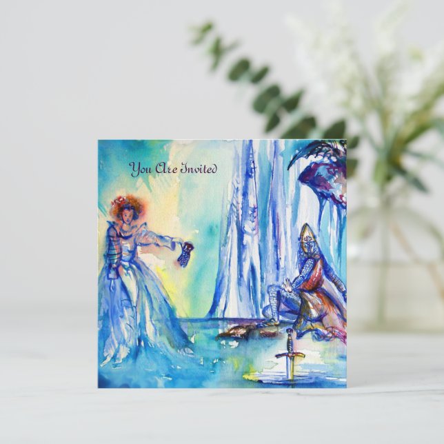 Invitación REY ARTURO, DAMA DEL LAGO Y EXCALIBUR oro (Anverso de pie)