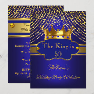 Invitación Rey Azul Oro Corona Cumpleaños Fiesta Hombres
