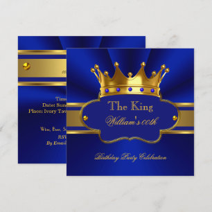 Invitación Rey Azul Real Oro Cumpleaños Hombre Hombres