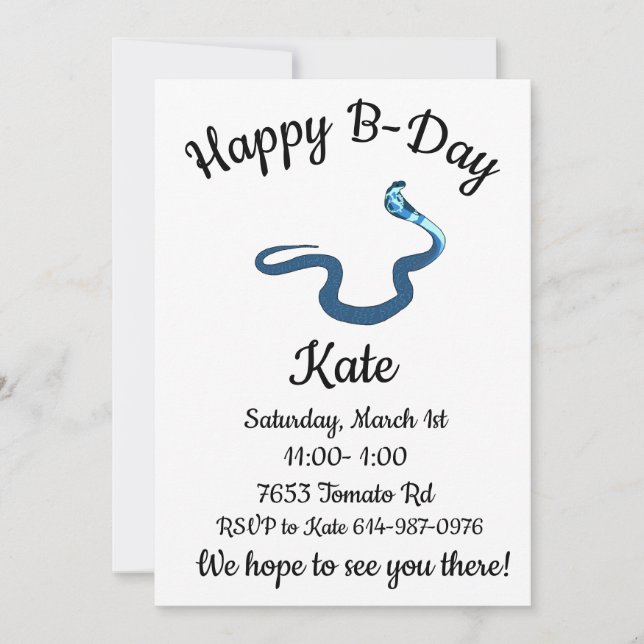 Invitación Rey Cobra Azul Feliz Cumpleaños  (Anverso)