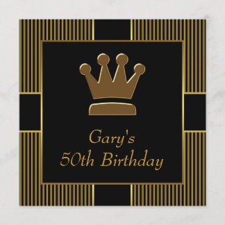 Invitación Rey Corona Hombre Negro Fiesta de Cumpleaños de Or