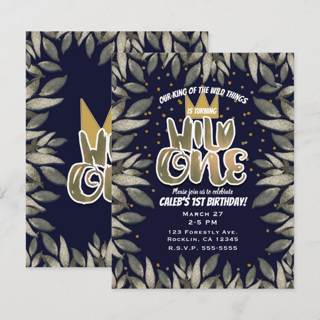 Invitación Rey de cosas salvajes UN Fiesta de cumpleaños (Anverso / Reverso)