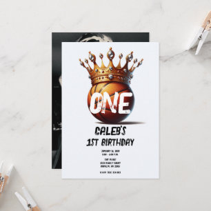 Invitación Rey del Baloncesto Corona Dorada Foto Cumpleaños 1
