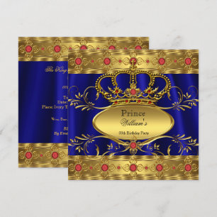 Invitación Rey Príncipe Azul Real Rojo Corona Cumpleaños 2