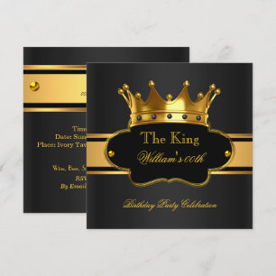 Invitación Rey Real Oro Negro Fiesta de Cumpleaños Hombres Ho