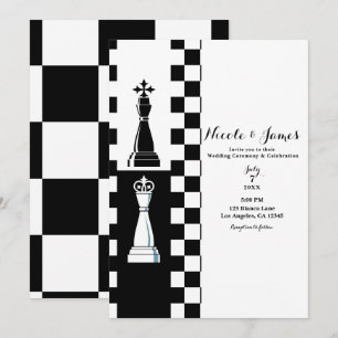 Invitación Rey Reina Ajedrez Boda Negro y Blanco