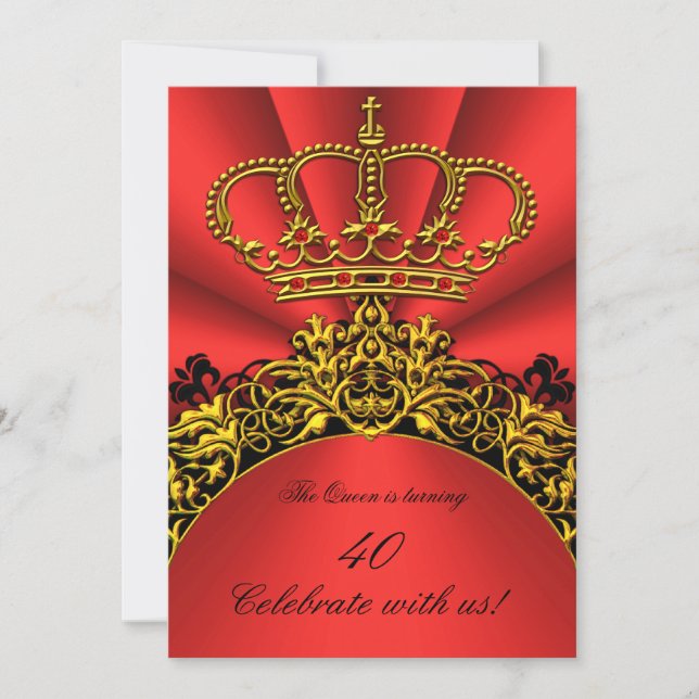 Invitación Rey Reina Oro Real Regio Rojo Fiesta de Cumpleaños (Anverso)