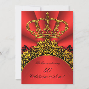 Invitación Rey Reina Oro Real Regio Rojo Fiesta de Cumpleaños