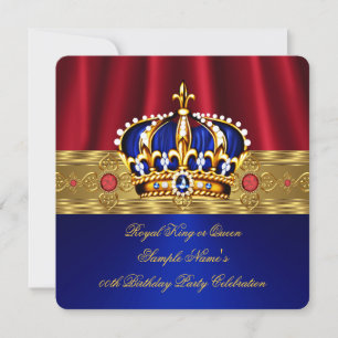 Invitación Rey Reina Roja Corona Real Dorado Azul Cumpleaños 