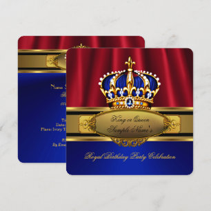 Invitación Rey Reina Rojo Azul Real Dorado Fiesta de Cumpleañ