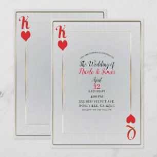 Invitación Rey Rojo Blanco & Reina de Corazones Boda Elegante