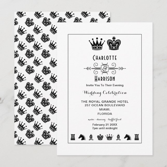 Invitación Rey Y Reina Ajedrez Juego De Tablero Noche De Boda (Anverso / Reverso)