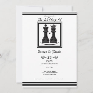 Invitación Rey y Reina de Ajedrez Blanco Negro Boda