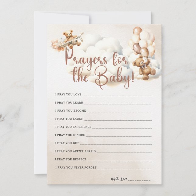 Invitación REZA POR EL BEBÉ, Juego Baby Shower Cute Bear (Anverso)
