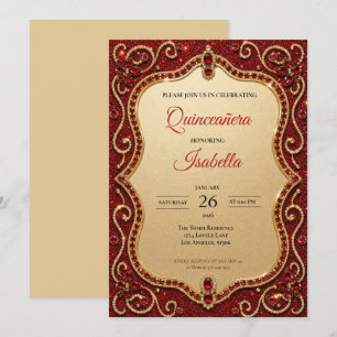 Invitación Rhinestones de Lujo Rojo Quinceañera Brillante