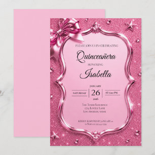 Invitación Rhinestones de Lujo Rosa Quinceañera Brillante