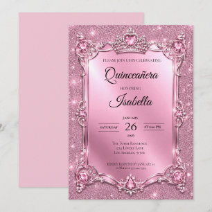Invitación Rhinestones de Lujo Rosa Quinceañera Brillante
