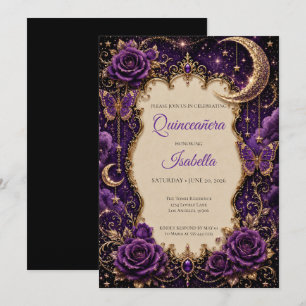Invitación Rhinestones Morados de Lujo Princesa Quinceañera