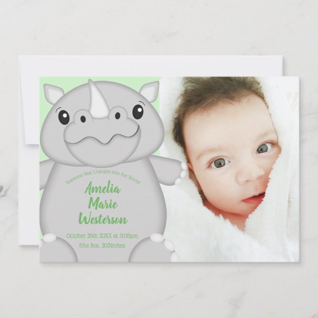 Invitación Rhino Baby Shower Green (Anverso)